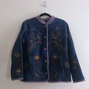 Light weight blue denim embroidered jacket medium